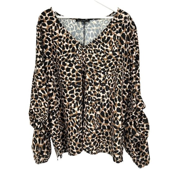 Eloquii Tops - Eloquii Plus Size Blouse Size 20‎ Animal Print Ruched L/S V-Neck Casual Work